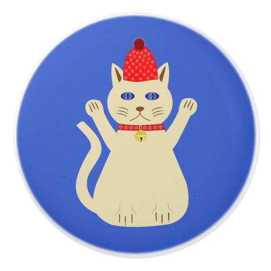 かわいいクリスマス猫 セラミックノブ (正面)