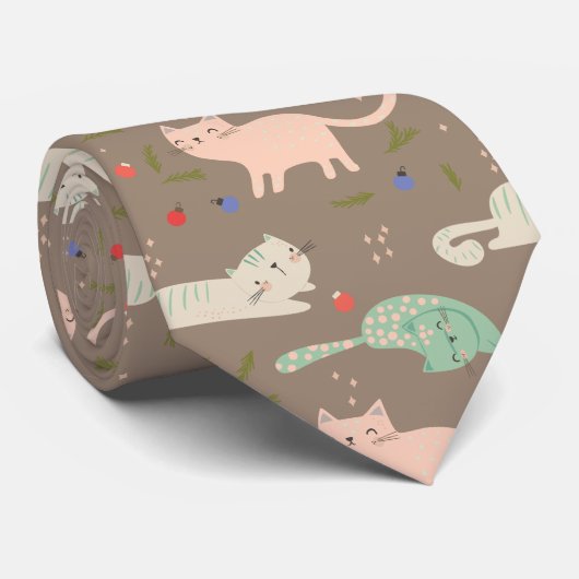 かわいいクリスマス猫 ネクタイ (ロール)