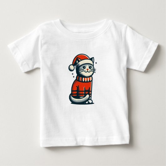 かわいいクリスマス猫 ベビーTシャツ (正面)