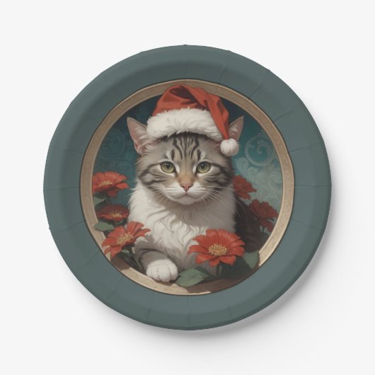 かわいいクリスマス猫 ペーパープレート (正面)