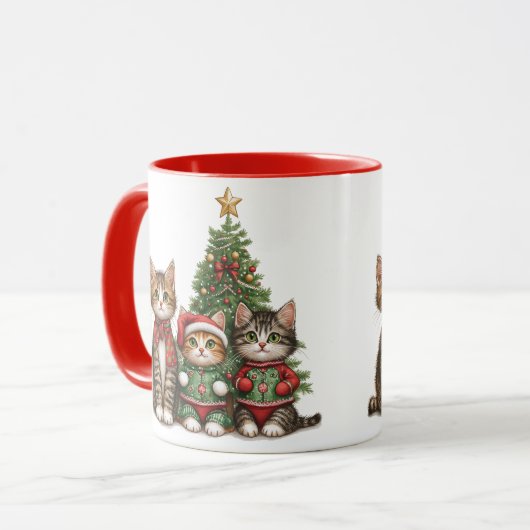 かわいいクリスマス猫 マグカップ (正面左)