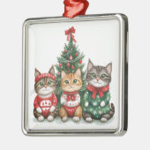 かわいいクリスマス猫 メタルオーナメント (左)