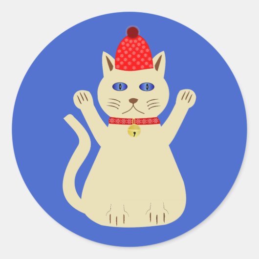 かわいいクリスマス猫 ラウンドシール (正面)