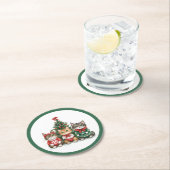 かわいいクリスマス猫 ラウンドペーパーコースター (インサイチュ)