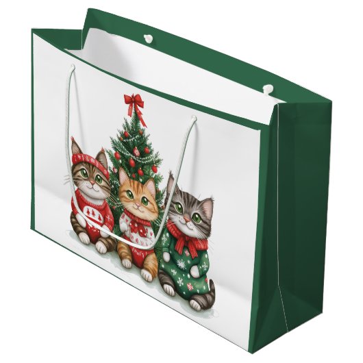 かわいいクリスマス猫 ラージペーパーバッグ (正面アングル)