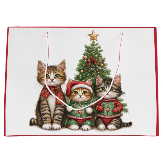 かわいいクリスマス猫 ラージペーパーバッグ (正面)