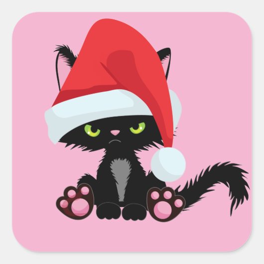 かわいいクリスマス猫 - 祝祭のホリデーデザイン スクエアシール (正面)