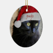 かわいいクリスマス猫、赤の背部、名前入りな名前または年 セラミックオーナメント (右)
