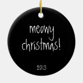 かわいいクリスマス猫、黒い背部、名前入りな名前または年 セラミックオーナメント (裏面)