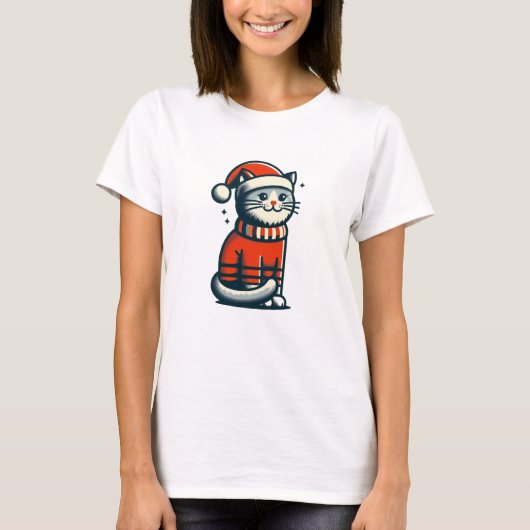 かわいいクリスマス猫 Tシャツ (正面)
