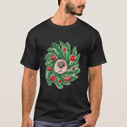 かわいいクリスマス男性の女性の犬の鼻リースおもしろい犬 Tシャツ (正面)