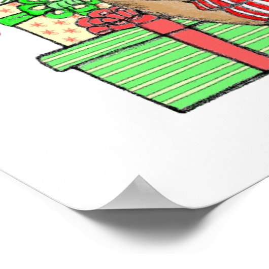 かわいいクリスマス眠いトナカイのラッピングギフト ポスター (角)