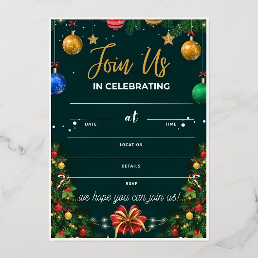 かわいいクリスマス結婚式招待状、招待状カード 箔招待状 (正面)