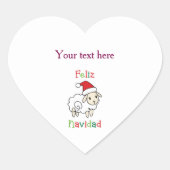 かわいいクリスマス羊 - Feliz Navidad ハートシール (正面)