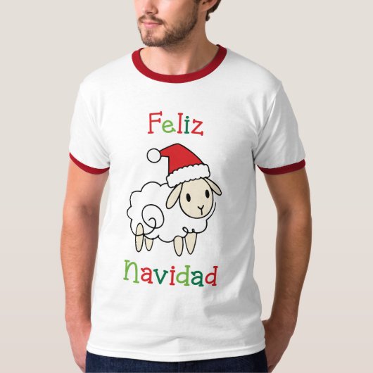 かわいいクリスマス羊 - Feliz Navidad Tシャツ (正面)