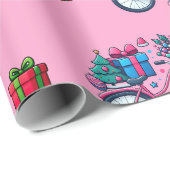 かわいいクリスマス自転車ホリデーピンクブルーギフトラッピング ラッピングペーパー (ロールコーナー)