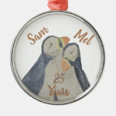 かわいいクリスマス記念日のパフィン メタルオーナメント (正面)