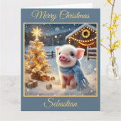 かわいいクリスマス豚オンザファーム カード (黄色い花)