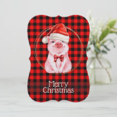 かわいいクリスマス豚 赤いユーモアのあるホ シーズンカード (スタンド正面)