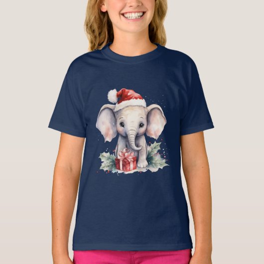 かわいいクリスマス象 Tシャツ (正面)