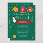 かわいいクリスマス醜いセーター事務所パーティー 招待状 (正面/裏面)