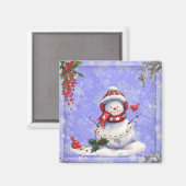 かわいいクリスマス雪だるまと友達 マグネット (正面/裏面)