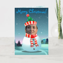 かわいいクリスマス雪だるまと自分の写真 シーズンカード