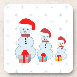 かわいいクリスマス雪だるまと雪片 コースター