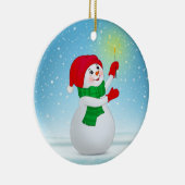 かわいいクリスマス雪だるまと雪片 セラミックオーナメント (右)