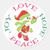 かわいいクリスマス雪だるまと鳥 ラウンドシール (正面)