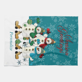 かわいいクリスマス雪だるまの友だち キッチンタオル