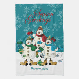 かわいいクリスマス雪だるまの友だち キッチンタオル