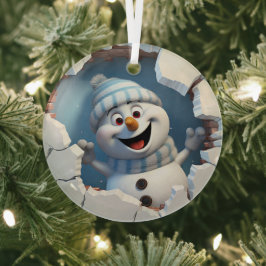 かわいいクリスマス雪だるまの壁図解入りの、写真付きの越し ガラスオーナメント