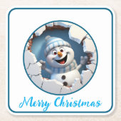 かわいいクリスマス雪だるまの壁図解入りの、写真付きの越し スクエアペーパーコースター (正面)