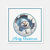 かわいいクリスマス雪だるまの壁図解入りの、写真付きの越し スタンダードカクテルナプキン (正面)