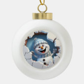 かわいいクリスマス雪だるまの壁図解入りの、写真付きの越し セラミックボールオーナメント (正面)