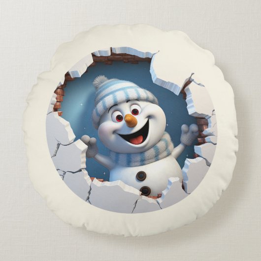かわいいクリスマス雪だるまの壁図解入りの、写真付きの越し ラウンドクッション (正面)