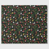 かわいいクリスマス雪だるまの鐘とリース ラッピングペーパー (フラット)