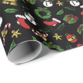 かわいいクリスマス雪だるまの鐘とリース ラッピングペーパー (ロールコーナー)