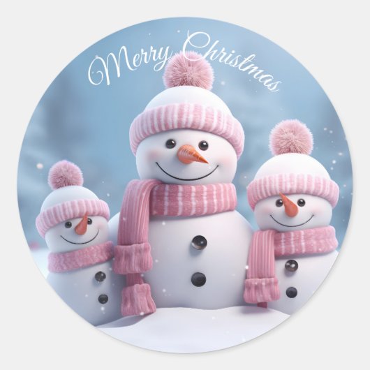 かわいいクリスマス雪だるまステッカー ラウンドシール (正面)