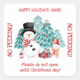 かわいいクリスマス雪だるまノピーキングスクエアステッカー スクエアシール
