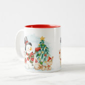 かわいいクリスマス雪だるまバンニーズアンドツリー ツートーンマグカップ (正面左)