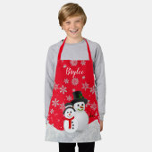 かわいいクリスマス雪だるまパーソナライズされたキッズエプロン エプロン (着用した状態)