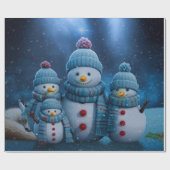 かわいいクリスマス雪だるまファミリー ラッピングペーパー (フラット)