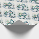 かわいいクリスマス雪だるまファミリー ラッピングペーパー (角)