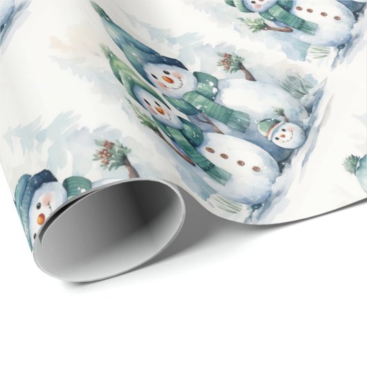 かわいいクリスマス雪だるまファミリー ラッピングペーパー (ロールコーナー)
