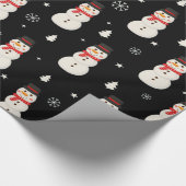 かわいいクリスマス雪だるまブラック ラッピングペーパー (角)