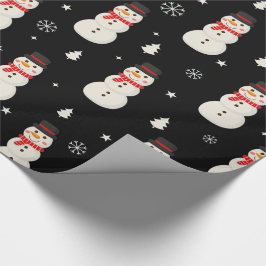 かわいいクリスマス雪だるまブラック ラッピングペーパー (角)