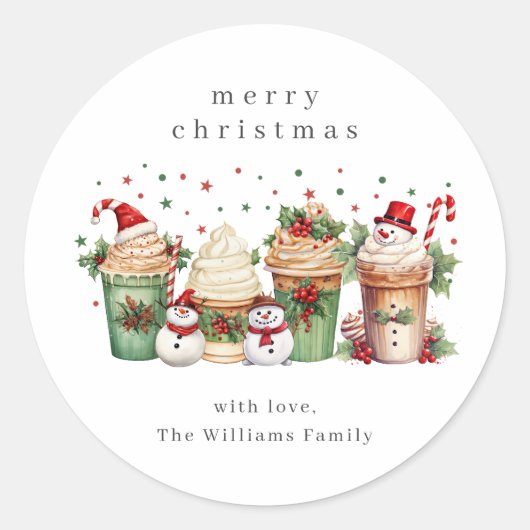 かわいいクリスマス雪だるま水彩 ラウンドシール (正面)
