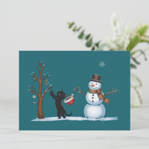 かわいいクリスマス雪だるま猫ラバー Xmas 冬 シーズンカード